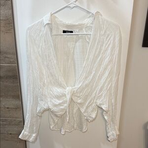 BDG White Textured Tie-Front Blouse